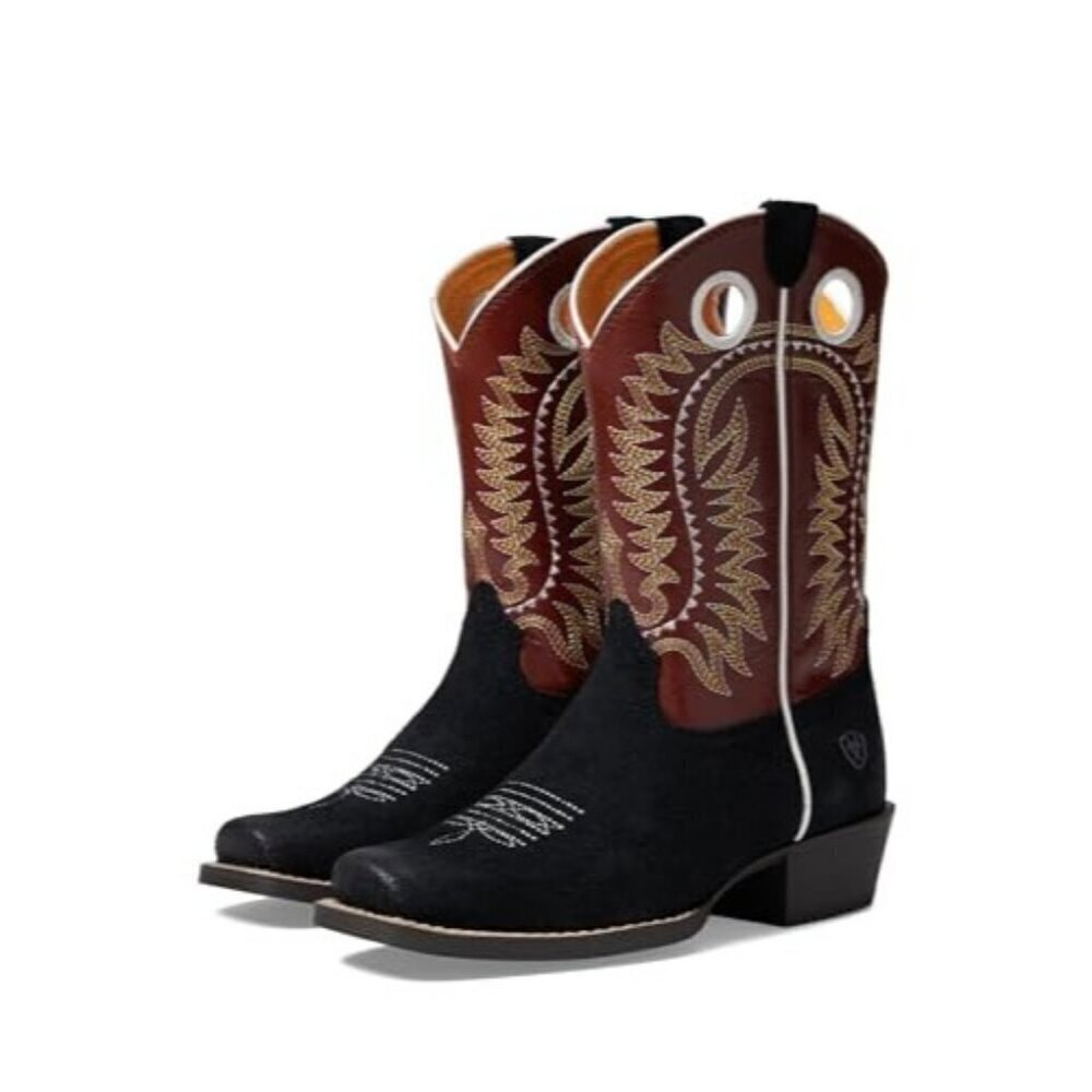 Ariat Kid's Cutter Toe Derby Monroe 8" Western Boots Black Roughout/Crim